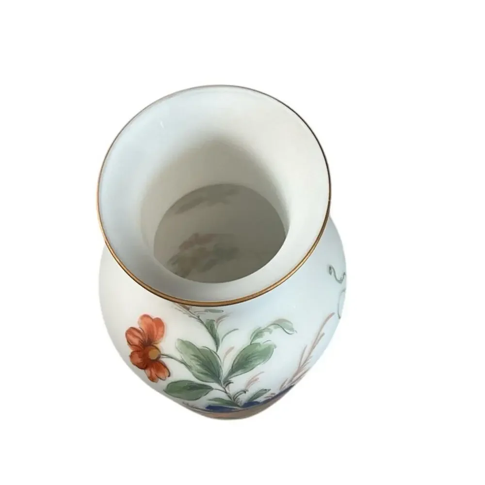 Satin Red Glass Vase Made in Italy Beautiful Floral Print Country Cottage